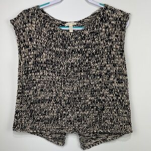 Eileen Fisher black&cream chunky knit cap sleeve crossover back sweater. Sz SP